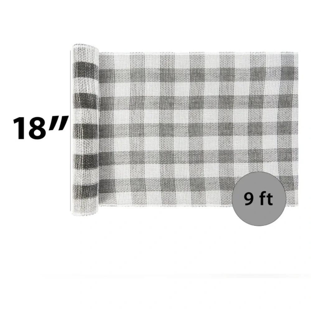 Christmas Polypro BUFFALO CHECK DECO‎ Mesh Ribbon Black And White 18x9''-NEW